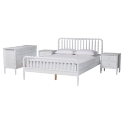 Baxton Studio Lucera 4-Piece Bedroom Set, White, King Baxton Studio restaurant furniture, hotel furniture, commercial furniture, wholesale bedroom furniture, wholesale king, classic king